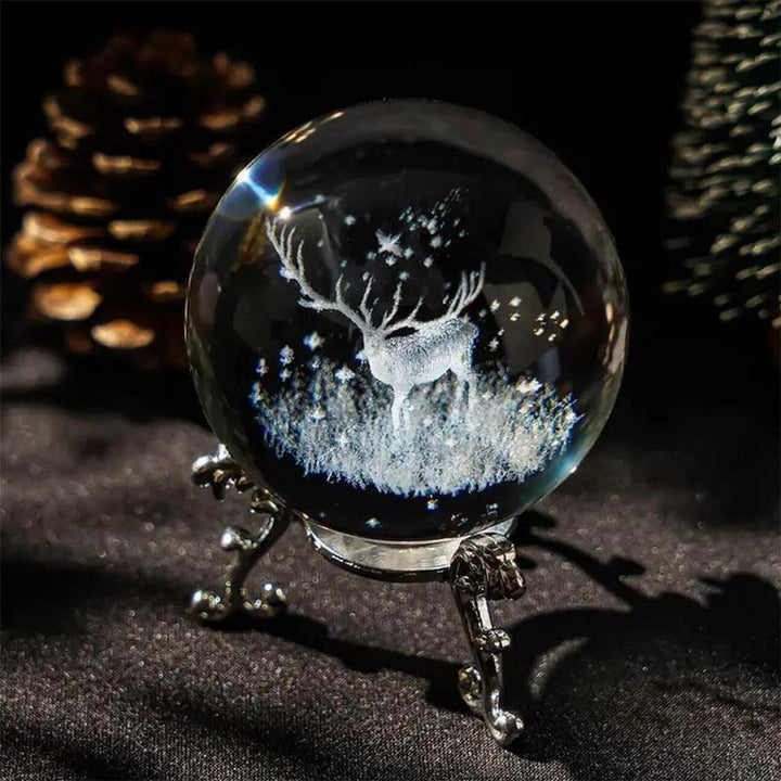 Elk & Santa Decor Trendy Crystal Ornaments, 1/3Pcs Christmas Theme Artificial Crystal Ball, Creative Party Ornament, Home Party Festival Decoration, Birthday Gift for Kids, Girls