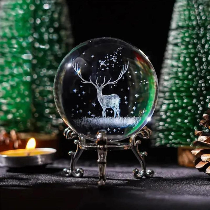 Elk & Santa Decor Trendy Crystal Ornaments, 1/3Pcs Christmas Theme Artificial Crystal Ball, Creative Party Ornament, Home Party Festival Decoration, Birthday Gift for Kids, Girls