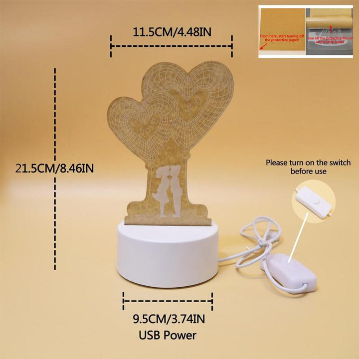 Heart Shaped 3D Night Light for Summer Gift, USB Powered Romantic Glowing LED Table Light, Portable Desk Lamp for Bedroom, Decorative Novelty Lighting for Home Living Room Decor, Room Accessories