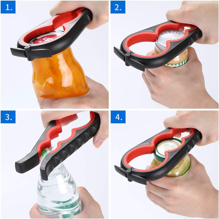 Jar Opener Can Opener Bottle Opener for Senior, Arthritis Hands and Anyone with Low Strength, Arthritis Jar Opener Get Lids off Easily(Black and Red)