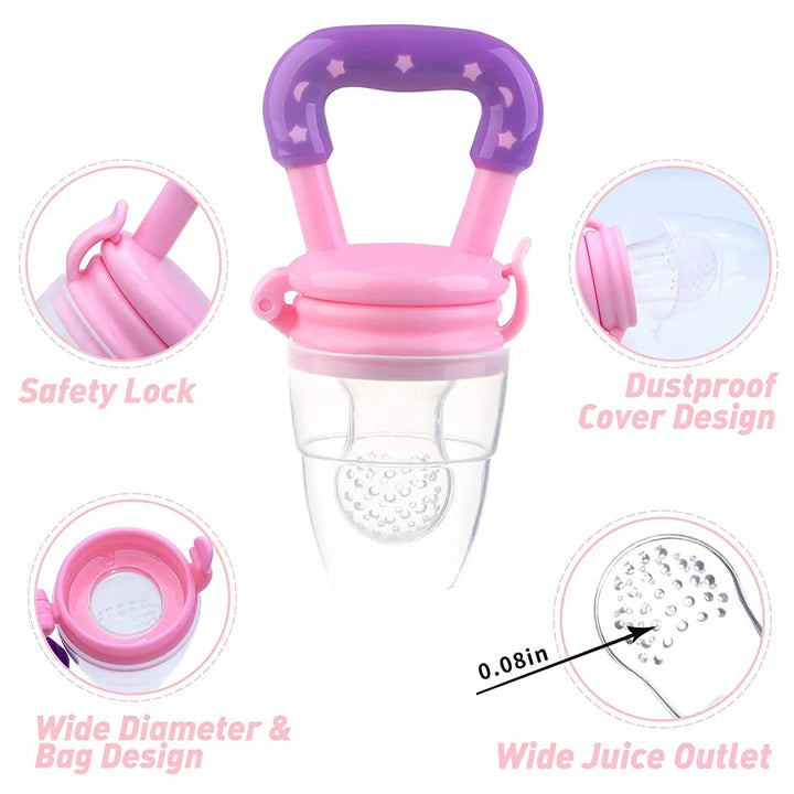 Baby Fruit Food Feeder 2Pack Silicone Nipple Fresh Pouches Teething Toy Aching Gums Pacifier Reusable