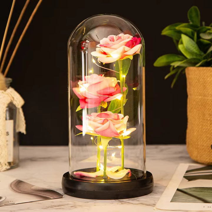 Rose Glass Cover Rose in Glass Dome Light up Gifts for Women Valentines Ornament Glass Dome Rose Ornament the Preserve Flannel