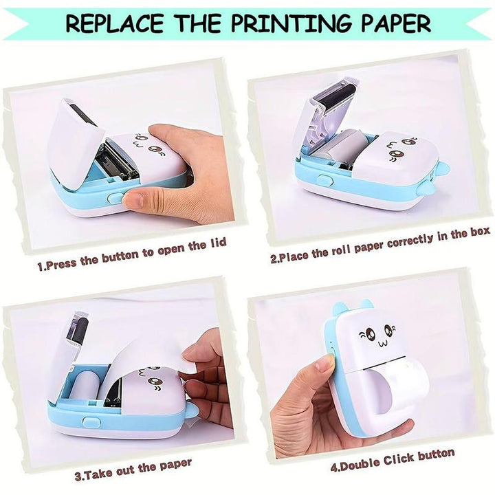 Ink-Free Printing Mini Printer, 1 Set Portable Thermal Printer with 5 Rolls Thermal Printing Paper & 5 Rolls Self-Adhesive Printing Paper, Birthday Gifts, National Day Offers, Stocking Filler