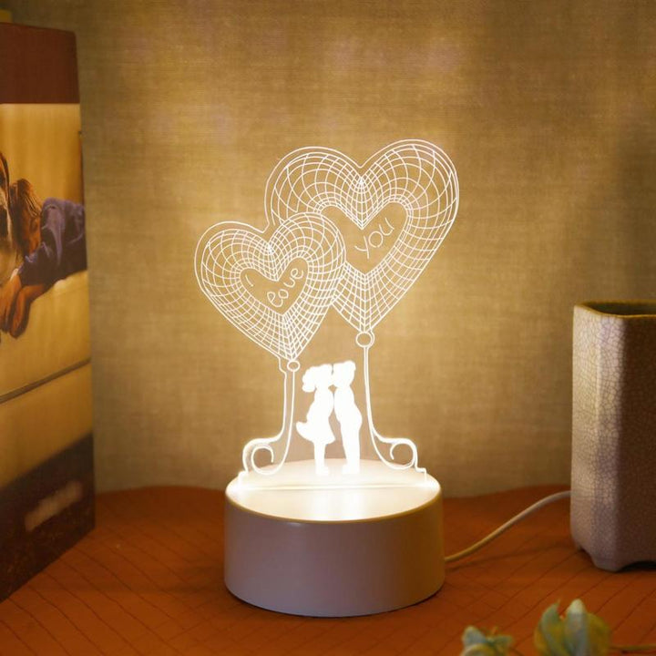 Heart Shaped 3D Night Light for Summer Gift, USB Powered Romantic Glowing LED Table Light, Portable Desk Lamp for Bedroom, Decorative Novelty Lighting for Home Living Room Decor, Room Accessories