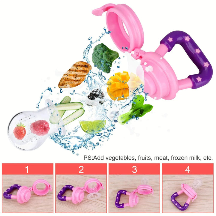 Baby Fruit Food Feeder 2Pack Silicone Nipple Fresh Pouches Teething Toy Aching Gums Pacifier Reusable