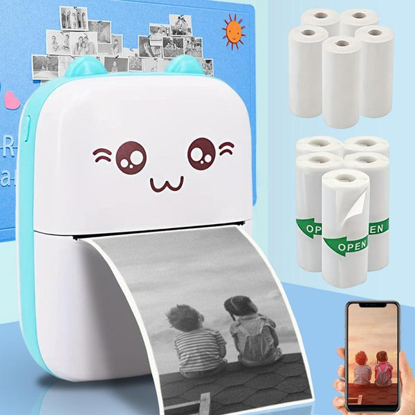 Ink-Free Printing Mini Printer, 1 Set Portable Thermal Printer with 5 Rolls Thermal Printing Paper & 5 Rolls Self-Adhesive Printing Paper, Birthday Gifts, National Day Offers, Stocking Filler