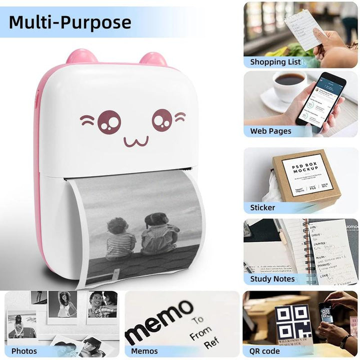 Ink-Free Printing Mini Printer, 1 Set Portable Thermal Printer with 5 Rolls Thermal Printing Paper & 5 Rolls Self-Adhesive Printing Paper, Birthday Gifts, National Day Offers, Stocking Filler