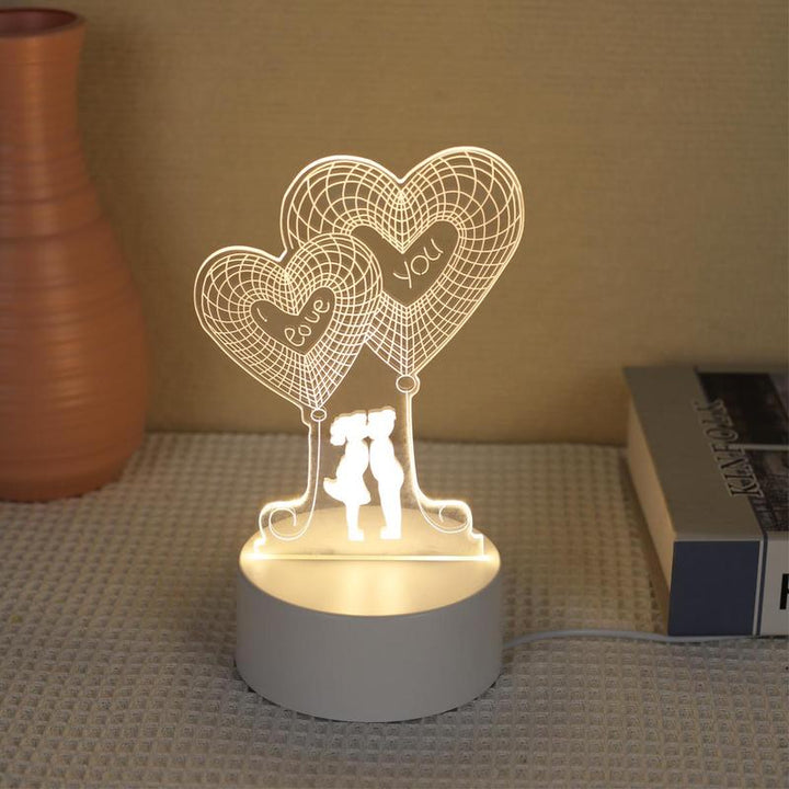 Heart Shaped 3D Night Light for Summer Gift, USB Powered Romantic Glowing LED Table Light, Portable Desk Lamp for Bedroom, Decorative Novelty Lighting for Home Living Room Decor, Room Accessories