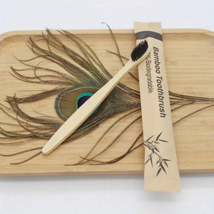 20-Piece Eco-Friendly Bamboo Toothbrushes with Soft Silicone Bristles - Perfect for Travel & Use