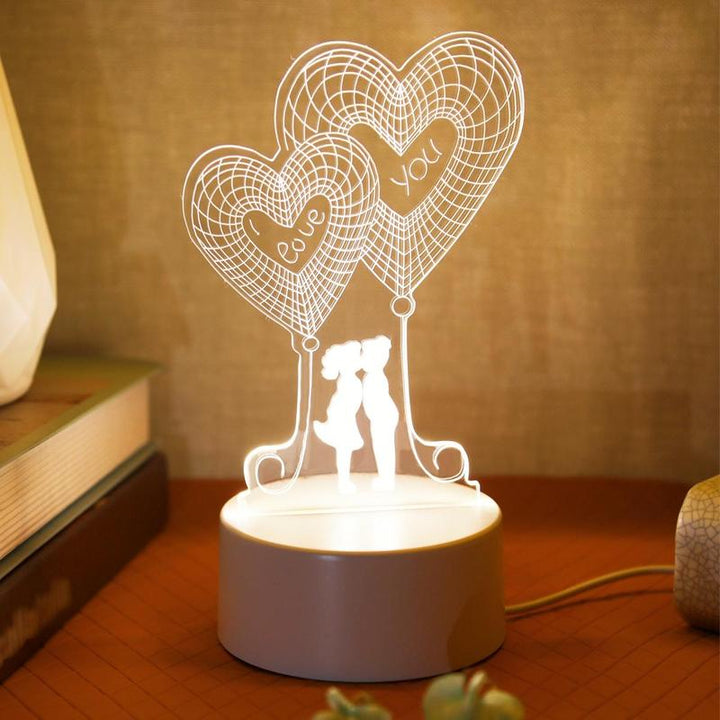 Heart Shaped 3D Night Light for Summer Gift, USB Powered Romantic Glowing LED Table Light, Portable Desk Lamp for Bedroom, Decorative Novelty Lighting for Home Living Room Decor, Room Accessories