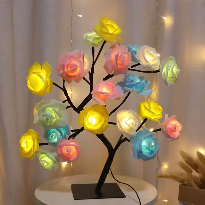 24 LED Fairy Flower Tree Table Lamps Maple Leaf Lamp Rose Night Light USB Operated Gifts for Wedding Party Hallowmas Decoration