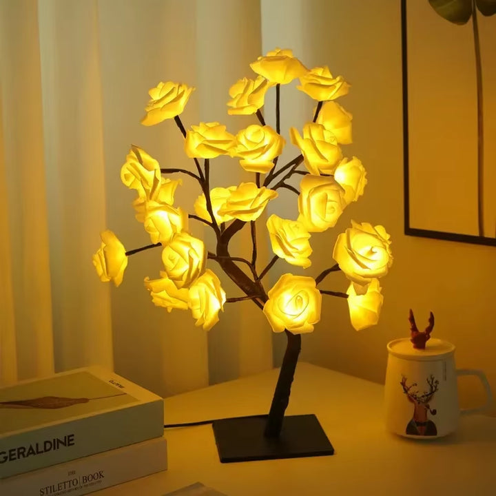 24 LED Fairy Flower Tree Table Lamps Maple Leaf Lamp Rose Night Light USB Operated Gifts for Wedding Party Hallowmas Decoration