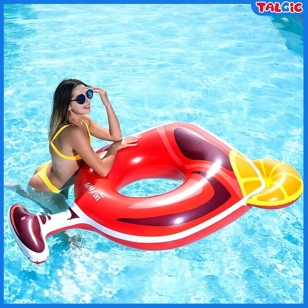 Summer Swimming Pool Toy Series, Wine Glass Shaped Inflatable Swimming Ring, Cactus Shaped Inflatable Pool Volleyball Tropical Hawaiian Style Floating without Ball, Inflatable Bobo Aerated Ocean Float Pool