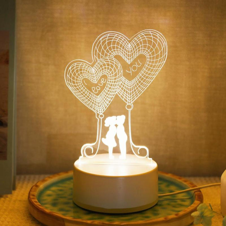 Heart Shaped 3D Night Light for Summer Gift, USB Powered Romantic Glowing LED Table Light, Portable Desk Lamp for Bedroom, Decorative Novelty Lighting for Home Living Room Decor, Room Accessories