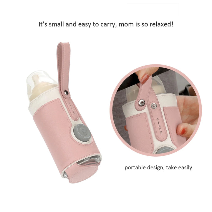 Portable Bottle Warmer, Intelligent Bottle Warmer, Fast Charge, 3-Speed Temperature Regulation, Pink