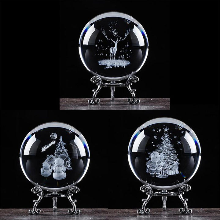 Elk & Santa Decor Trendy Crystal Ornaments, 1/3Pcs Christmas Theme Artificial Crystal Ball, Creative Party Ornament, Home Party Festival Decoration, Birthday Gift for Kids, Girls