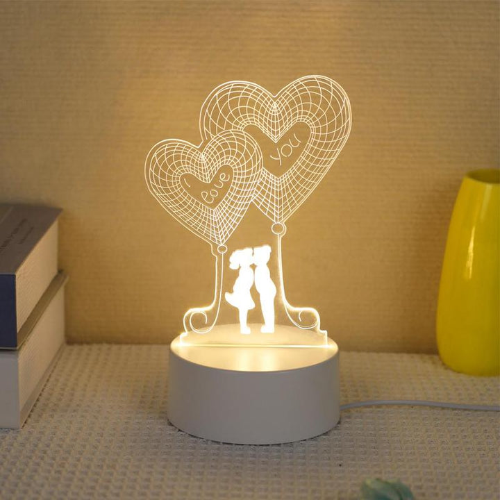 Heart Shaped 3D Night Light for Summer Gift, USB Powered Romantic Glowing LED Table Light, Portable Desk Lamp for Bedroom, Decorative Novelty Lighting for Home Living Room Decor, Room Accessories