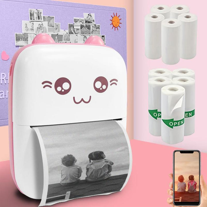 Ink-Free Printing Mini Printer, 1 Set Portable Thermal Printer with 5 Rolls Thermal Printing Paper & 5 Rolls Self-Adhesive Printing Paper, Birthday Gifts, National Day Offers, Stocking Filler