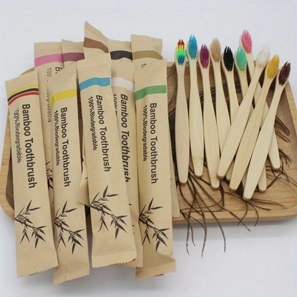 20-Piece Eco-Friendly Bamboo Toothbrushes with Soft Silicone Bristles - Perfect for Travel & Use