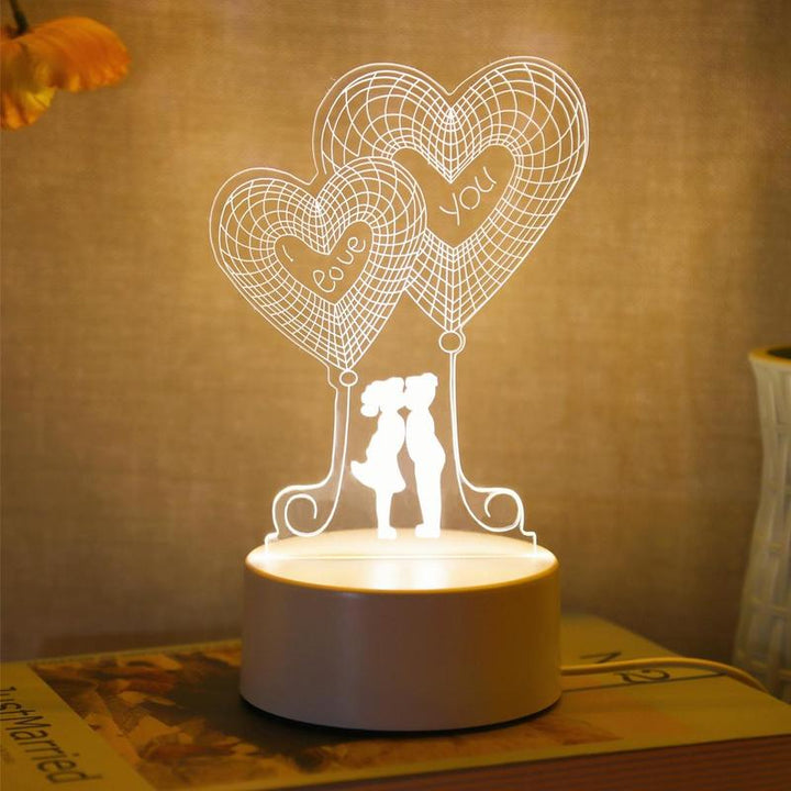 Heart Shaped 3D Night Light for Summer Gift, USB Powered Romantic Glowing LED Table Light, Portable Desk Lamp for Bedroom, Decorative Novelty Lighting for Home Living Room Decor, Room Accessories